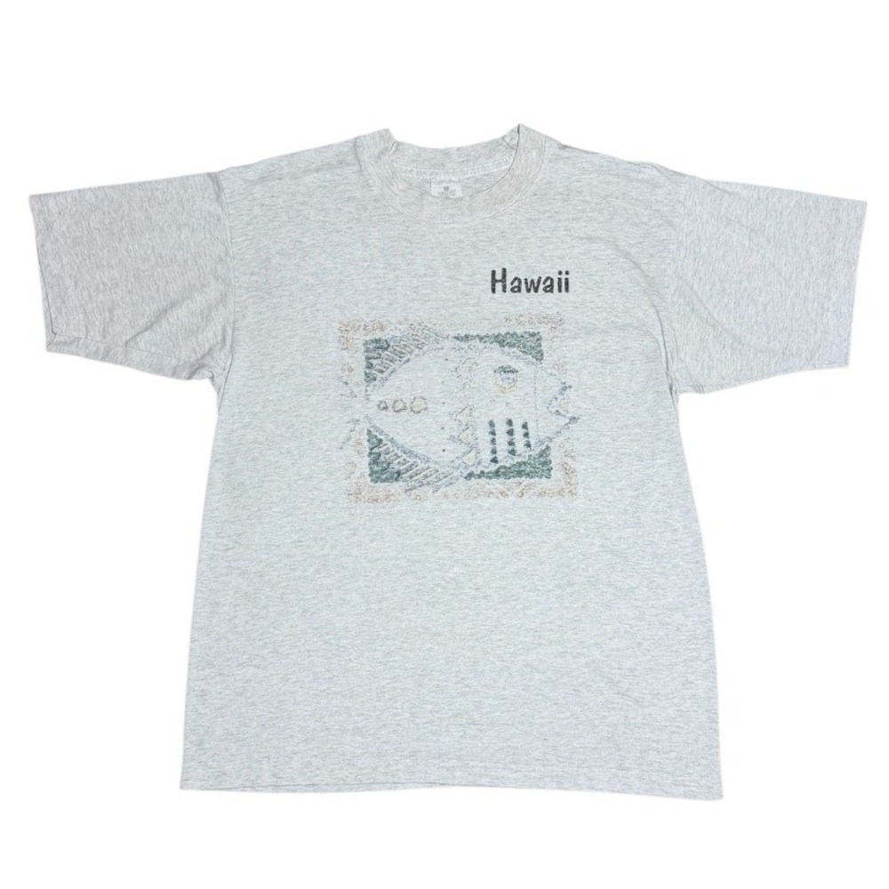 Vintage 90s Hawaii Island Beach Ocean Fish Art Faded Thin Cotton Graphic T-shirt